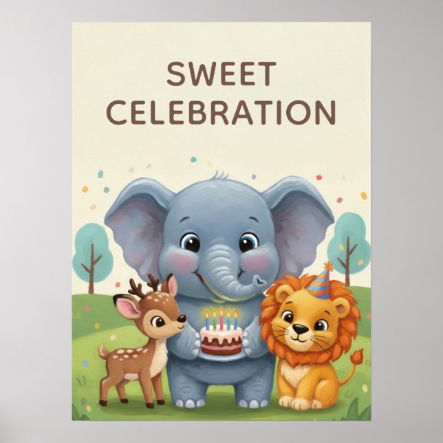 Poster Sweet Celebration Woodland Animals Kids Wall Art (Frente)