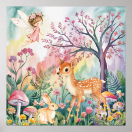 Poster Sweet Dreams Woodland Deer & Rabbits Nursery