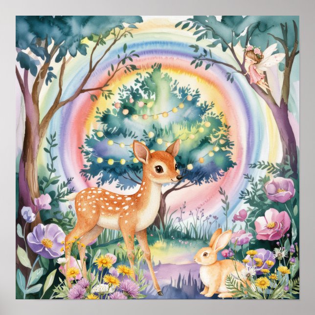 Poster Sweet Dreams Woodland Deer & Rabbits Nursery  (Frente)