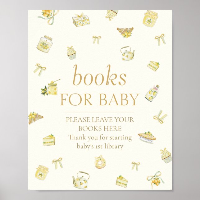 Poster Sweet Little Lemon Baby Shower Books For Baby (Frente)