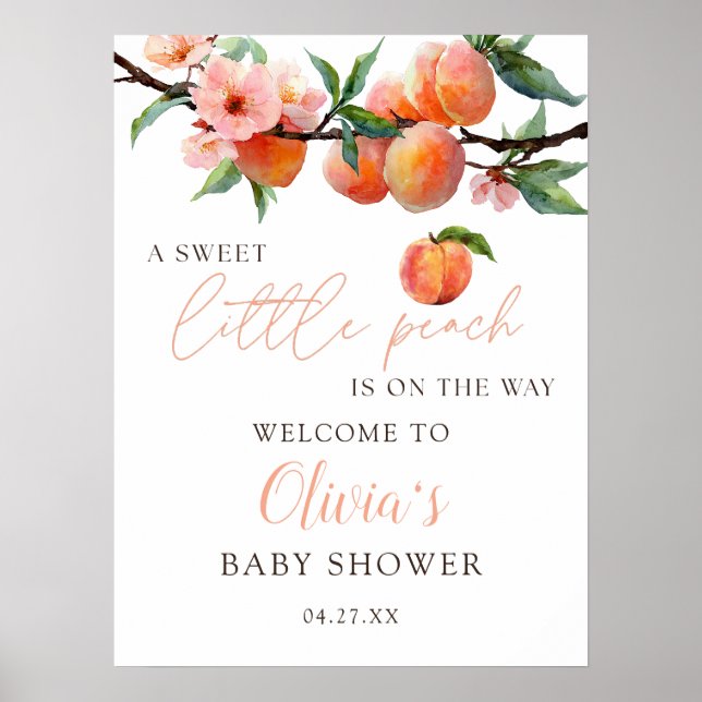 Poster Sweet Little Peach Baby Shower Welcome Sign (Frente)