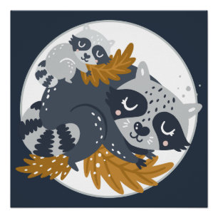 Pôster Sweet Mama Raccoon e Baby Napping