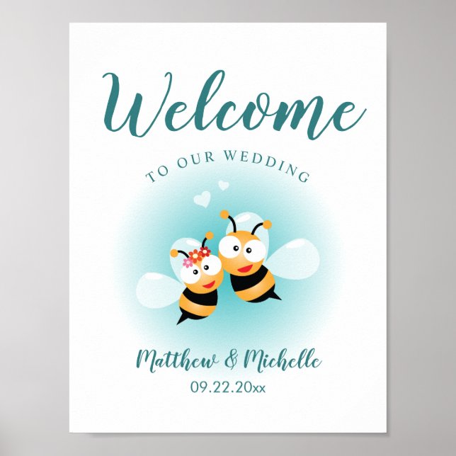Poster Sweet Meant To Bee Cute Wedding Welcome Sign (Frente)