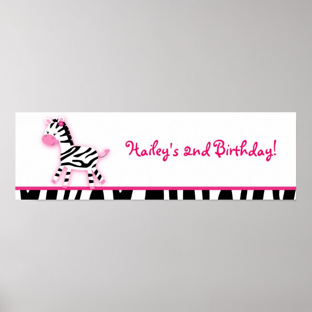 Poster Sweet Pink Zebra Baby Shower Banner Sign (Frente)