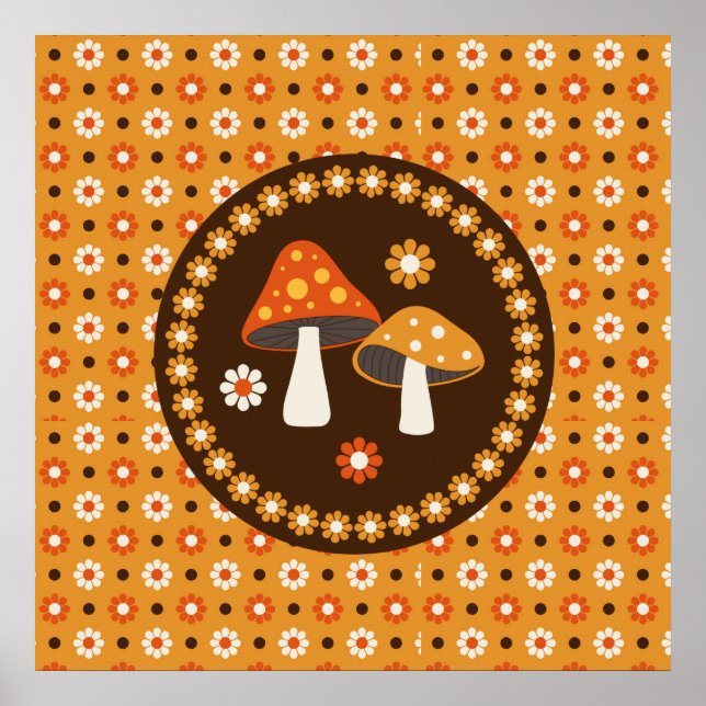 Poster Sweet Retro Mushrooms and Flowers   (Frente)