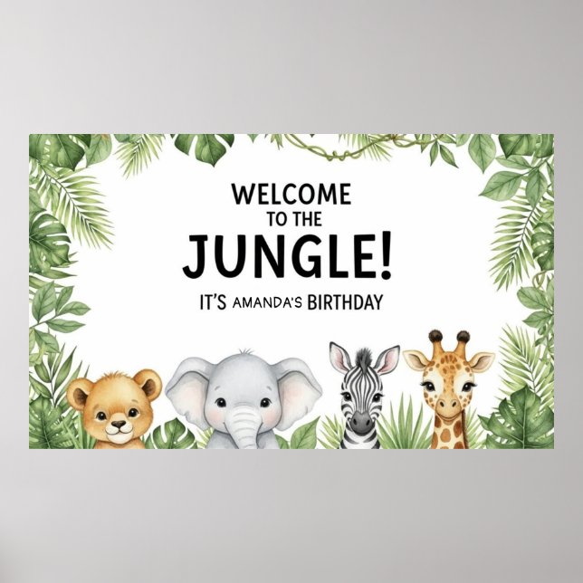Poster Sweet Safari Animals Welcome Jungle Birthday  (Frente)