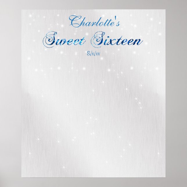 Pôster Sweet Sixteen, Blue, Faux Glitter, Guest Sign In, (Frente)