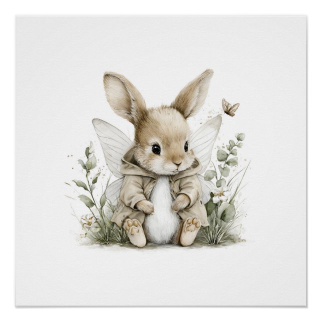 Pôster Sweet watercolour fairy bunny illustration (Frente)