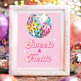 Poster Sweets and Treats Disco Ball Retro Groovy Birthday