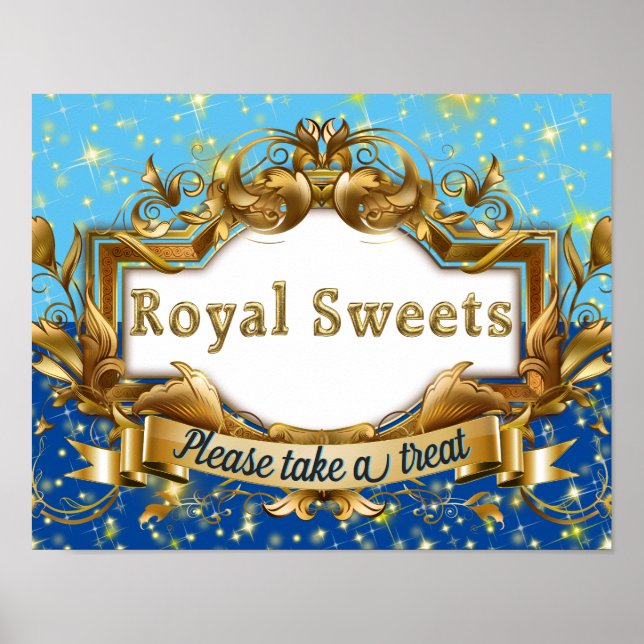 Poster Sweets reais|Elegante brilhante azul e Dourado (Frente)