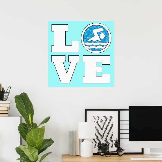 Poster Swim LOVE Swimming and Diving Customizable (Escritório em casa)