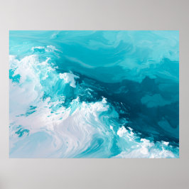 Poster Swirling Turquoise Waves Abstract Ocean Wave Art