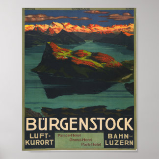 Poster Switzerland Burgenstock Luft-Kurort Bahn Luzern