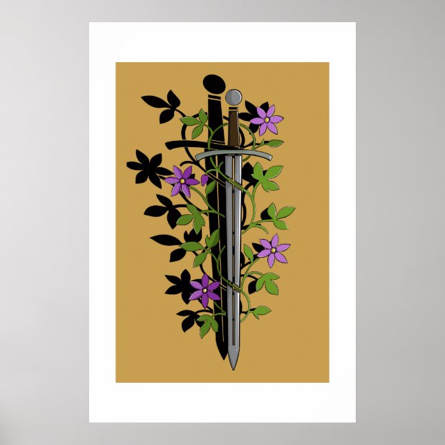 Poster Sword & Clematis – Medieval Floral Blade  (Frente)