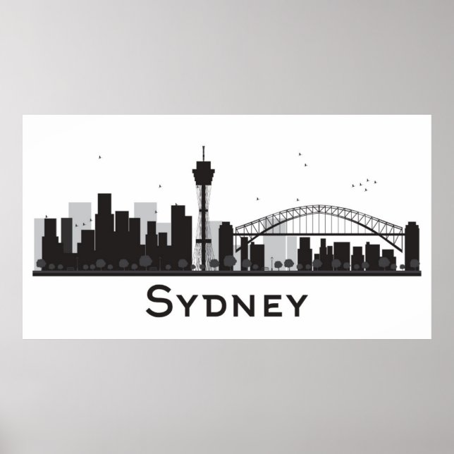 Pôster Sydney, Austrália | Black & White City Skyline (Frente)