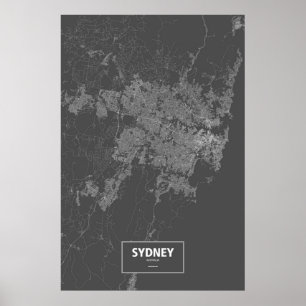 Poster Sydney, Austrália (branca no preto)