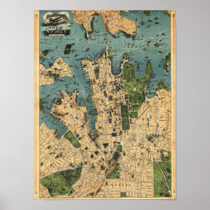 Pôster Sydney, AustraliaPanoramic Map
