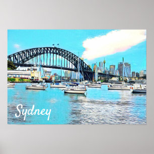 Poster Sydney Harbor Bridge Blue sky com iates