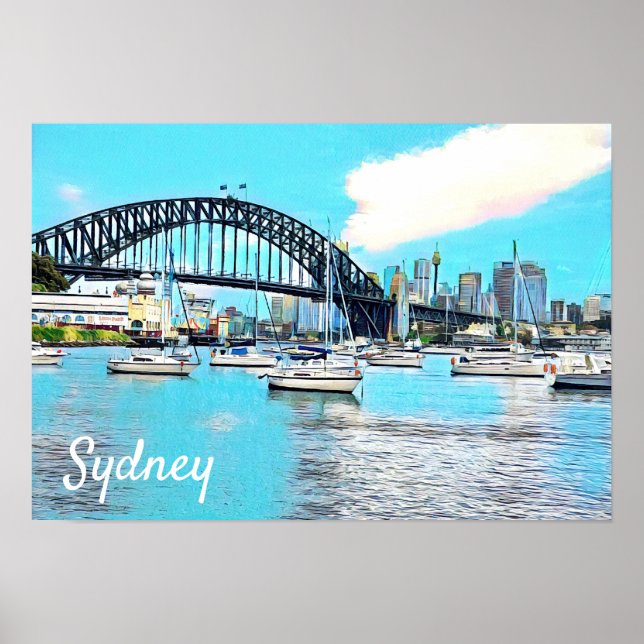 Poster Sydney Harbor Bridge Blue sky com iates (Frente)
