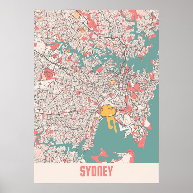Poster Sydney - Mapa da Cidade do Chalk na Austrália (Frente)