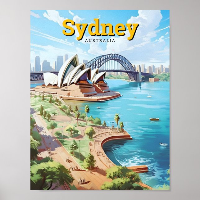 Poster Sydney Opera Austrália - Viagens vintage de Arte (Frente)