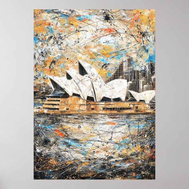Poster Sydney Opera House Abstract Drip Painting (Frente)