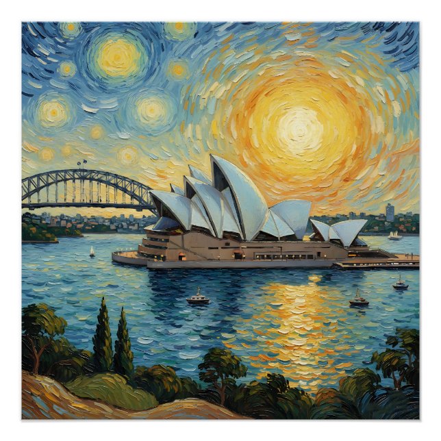 Pôster Sydney Opera House and Harbor Bridge painting (Frente)