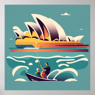 Poster Sydney Opera House Austrália pintando souvenir