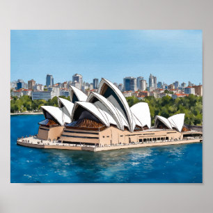 Poster Sydney Opera House Austrália Watercolor