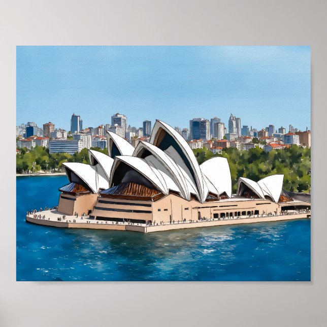 Poster Sydney Opera House Austrália Watercolor (Frente)