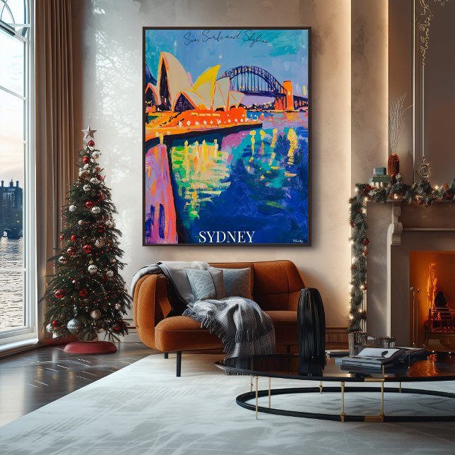 Poster Sydney Opera House e Harbor Bridge em Fauvist (Criador carregado)
