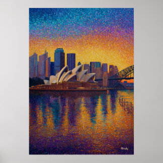 Poster Sydney Opera House Pointillism Skyline Art