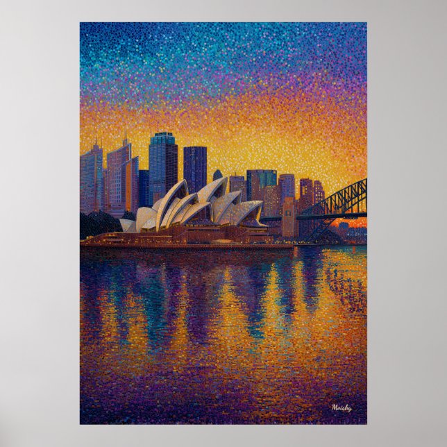 Poster Sydney Opera House Pointillism Skyline Art (Frente)