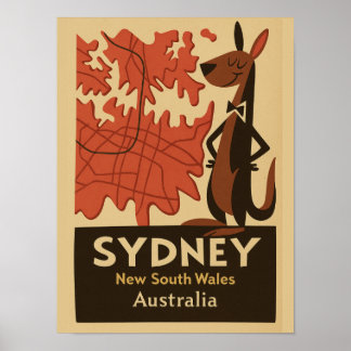 Poster Sydney Retro Map Viagem Vintage 1950s Cartoon Art