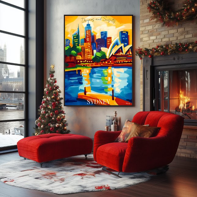 Poster Sydney Skyline com a Opera House Abstrato Fauvist (Criador carregado)