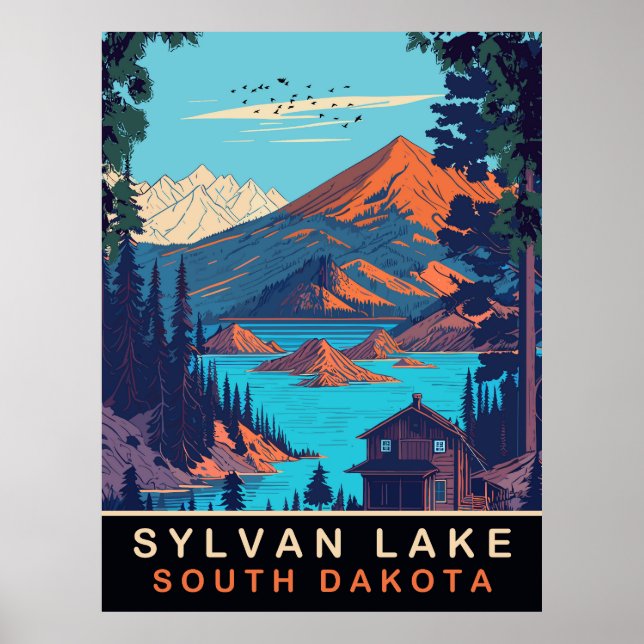 Poster Sylvan Lake, Dakota do Sul, Viagens vintage (Frente)