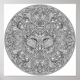 Poster Symmetrical Fox Christmas Mandala Template