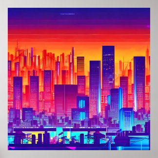 Poster Synthwave/Cyberpunk City no Sunset