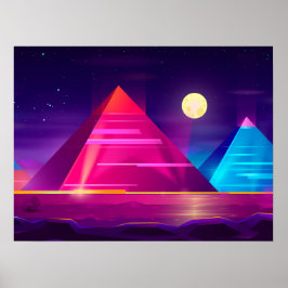 Poster Synthwave Neon City - Egito, pirâmide