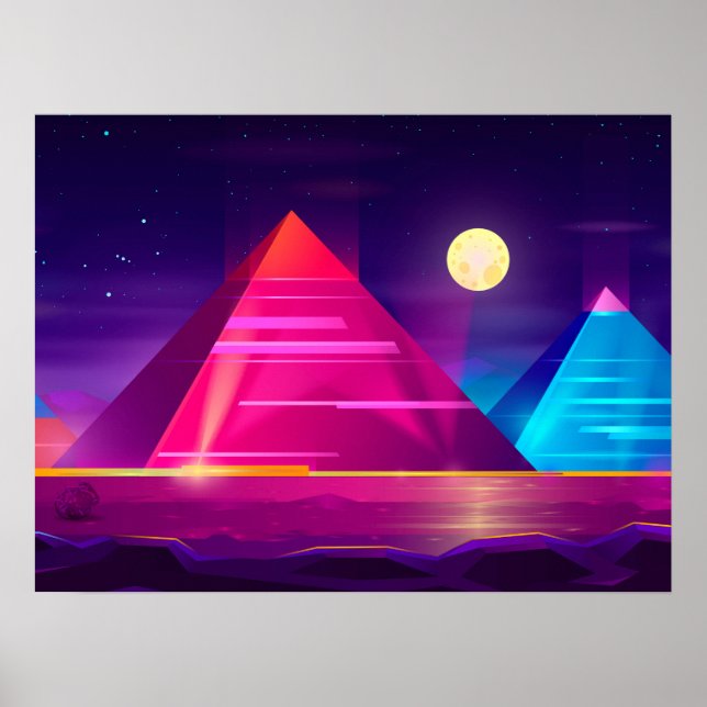 Poster Synthwave Neon City - Egito, pirâmide (Frente)