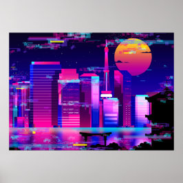 Poster Synthwave Neon City - Falha de Tokio