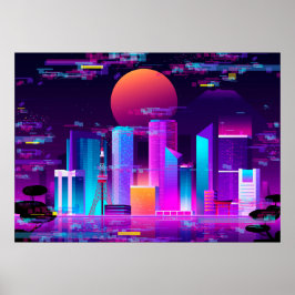 Poster Synthwave Neon City - Falha de Tokio