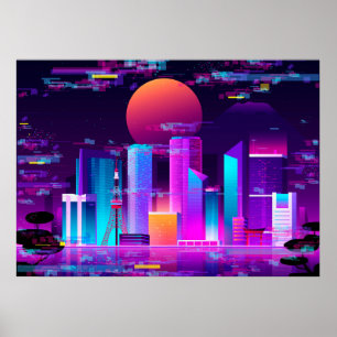 Poster Synthwave Neon City - Falha de Tokio