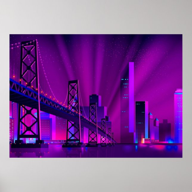 Poster Synthwave Neon City São Francisco (Frente)