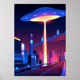 Poster Synthwave Neon City: UFO