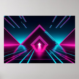 Poster Synthwave Neon Tunnel Glowing Pyramid Abstract