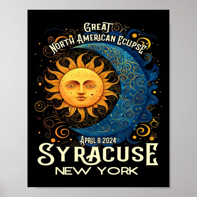 Poster Syracuse New York 2024 Total Eclipse Solar Celesti (Frente)