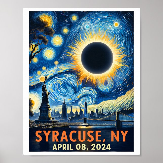 Poster Syracuse New York Total Solar Eclipse 2024 Starry (Frente)
