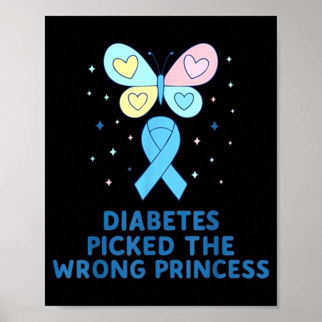 Poster T1d Diabetes Warrior Butterfly Princess Diabetes A (Frente)
