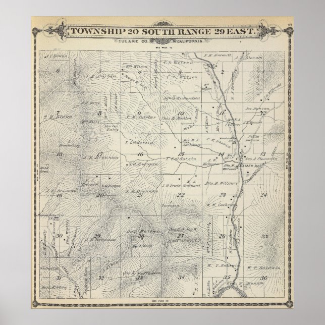 Poster T20S R29E Tulare County Section Map (Frente)
